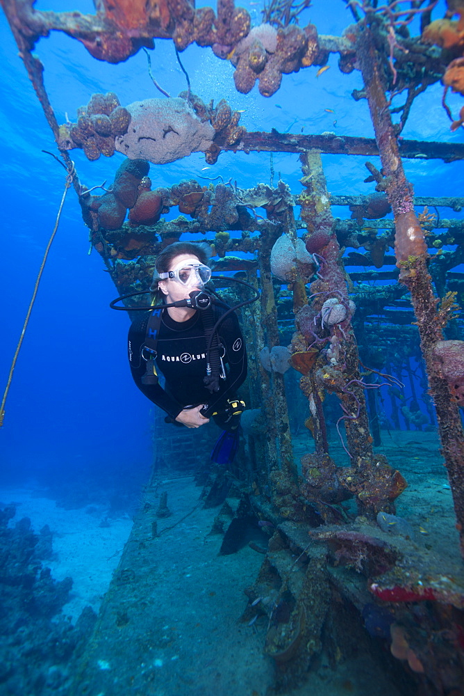 Wreck diving on the Hamel Wreck in the Bahamas, West Indies, Central America