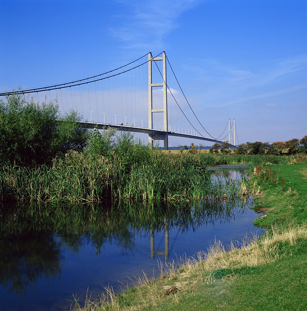 Humber Bridge from the south bank, Yorkshire, England, United Kingdom, Europe