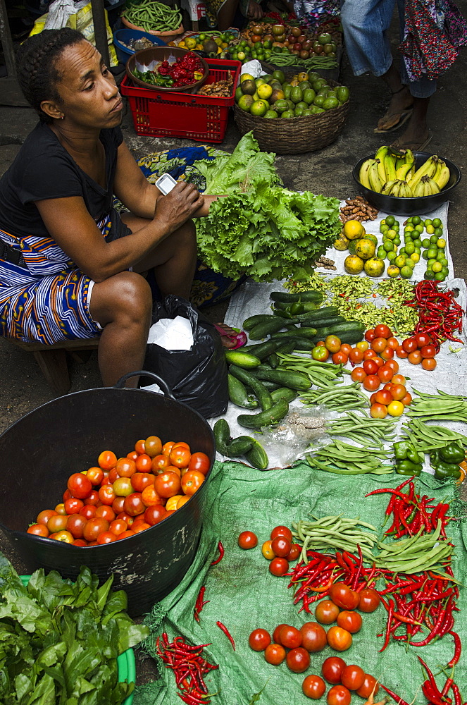 Vegetables on sale in the market of Sao Tome, Sao Tome and Principe, Africa