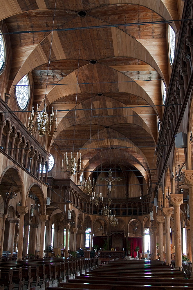 Wooden interior of St. Peter and Paul's Cathedral in Paramaribo, Suriname, South America