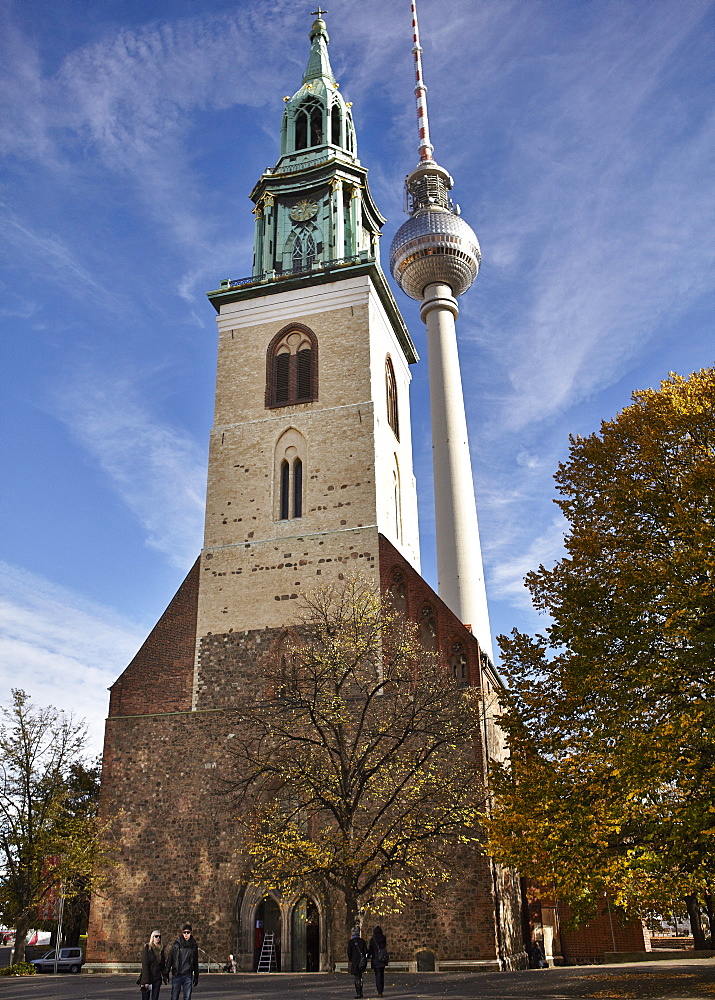 Tower of St. Mary's church set against Berlin's TV Tower, Berlin, Germany, Europe