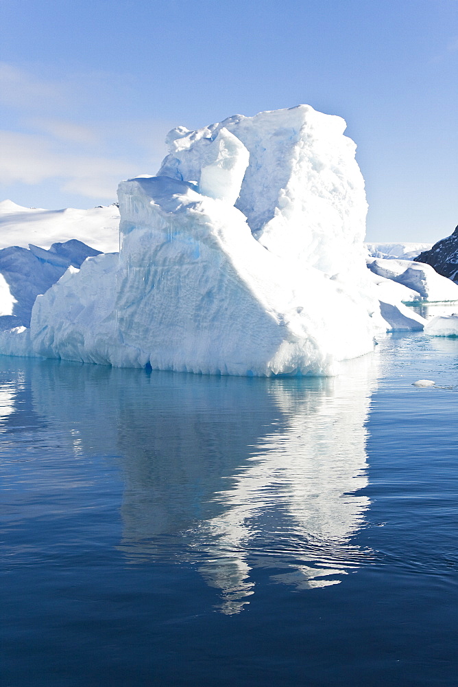 Iceberg detail in and around the Antarctic Peninsula during the summer months. More icebergs are being created as global warming is causing the breakup of major ice shelves and glaciers.