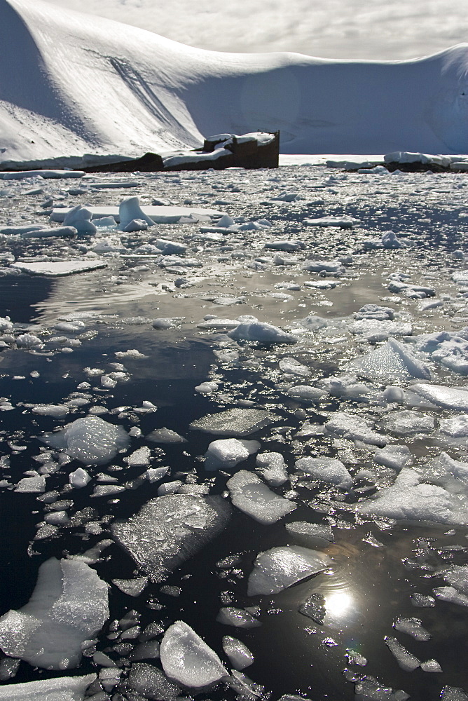 A view of the wreck of the Norwegian whaler Gubernor on the west side of the Antarctic Peninsula.