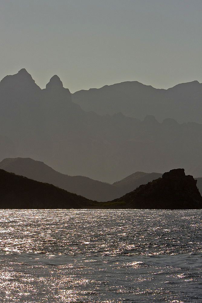 Las Gigantas mountain range from the Gulf of California (Sea of Cortez) just outside of Loreto, Baja California Sur, Mexico. 