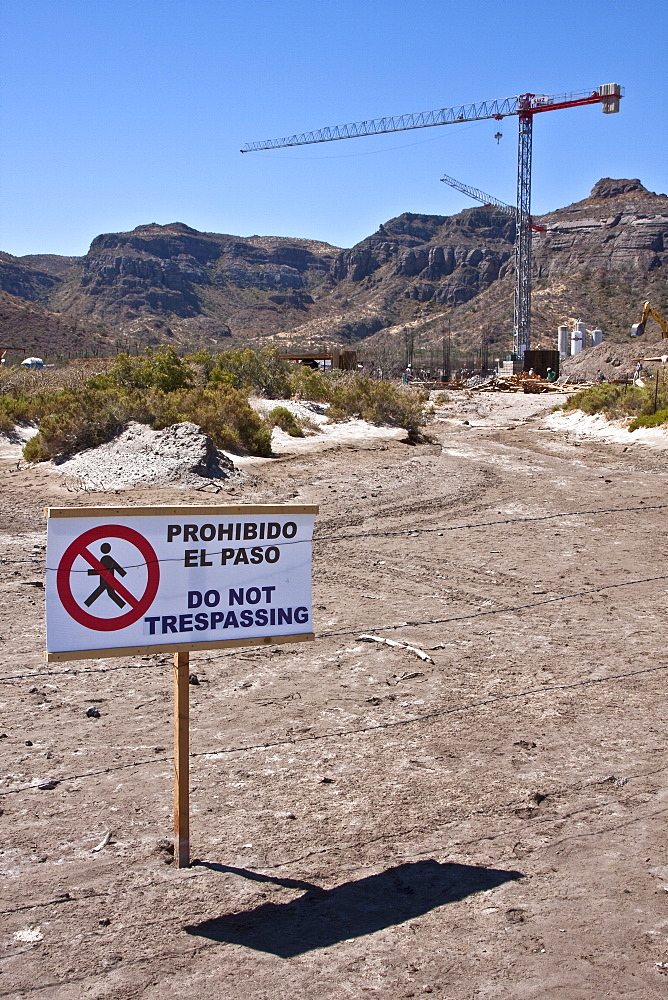 A new resort being built in the Sonoran desert below Las Gigantas mountain range in the Gulf of California (Sea of Cortez) just outside of Loreto, Baja California Sur, Mexico