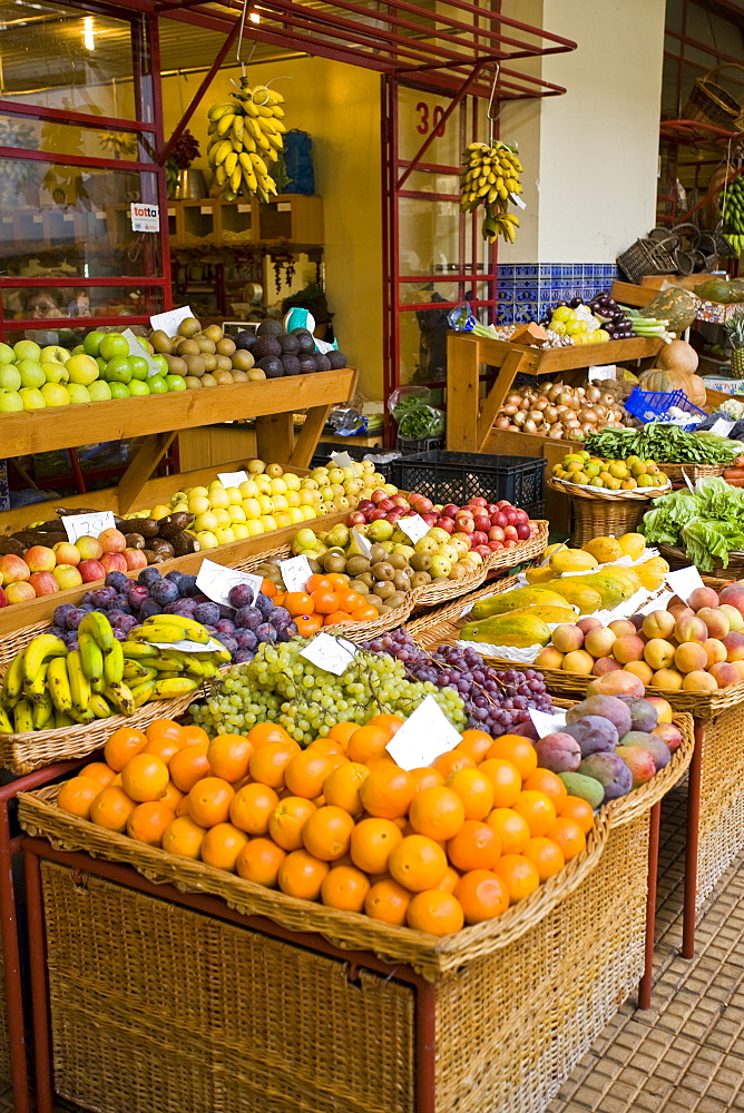 Views from an open air fruit market in Funchal, Madeira, Portugal