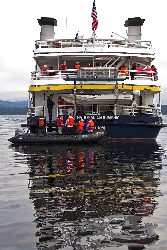 The Lindblad Expeditions ship National Geographic Sea Lion operating in Southeast Alaska, USA. Pacific Ocean.