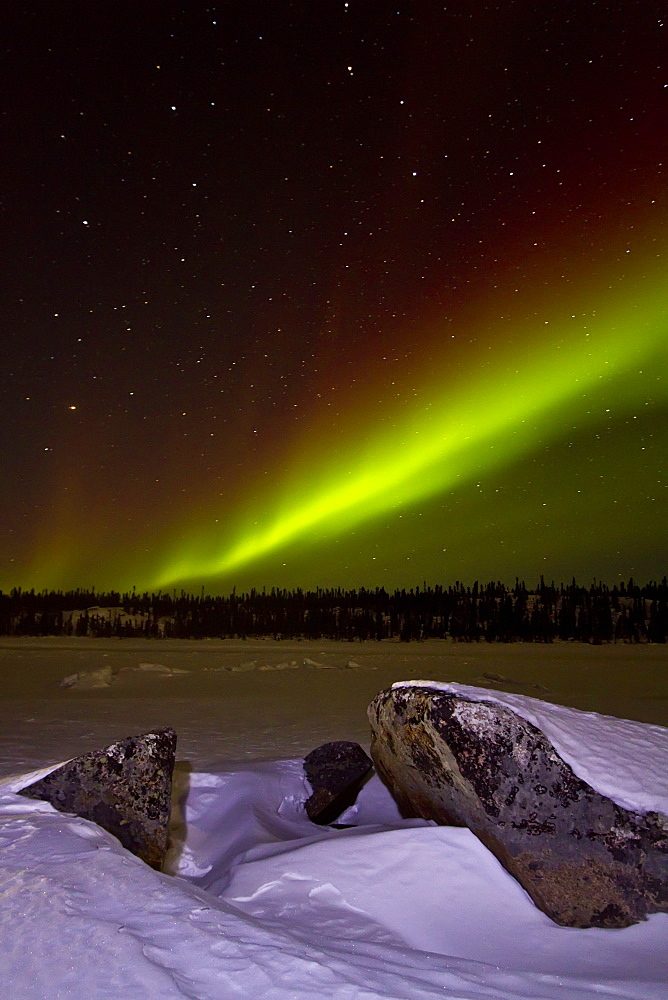 Aurora Borealis (Northern (Polar) Lights) over the boreal forest outside Yellowknife, Northwest Territories, Canada