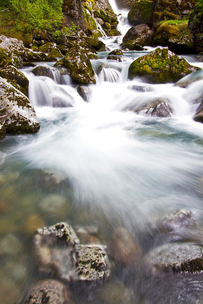 Water melting from the Briksdalsbreen glacier south of the small town of Olden in coastal Norway