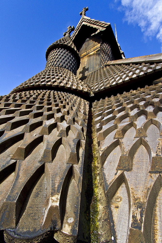 Views from a classic stave church preserved in the city of Oslo, Norway