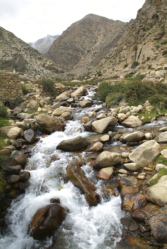 Mountain River. Mountain and Clouds. Himalayas, Tibet.