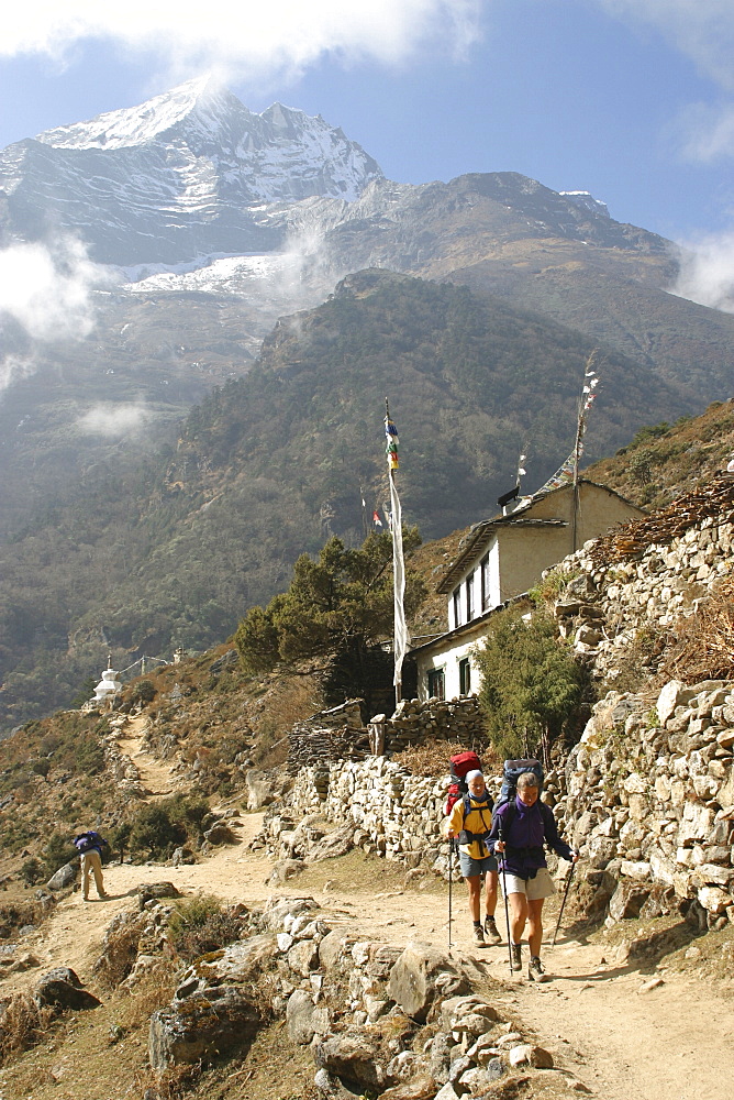 Trekkers - Hikers. Mountain Scenic, Everest Trail, Nepal.