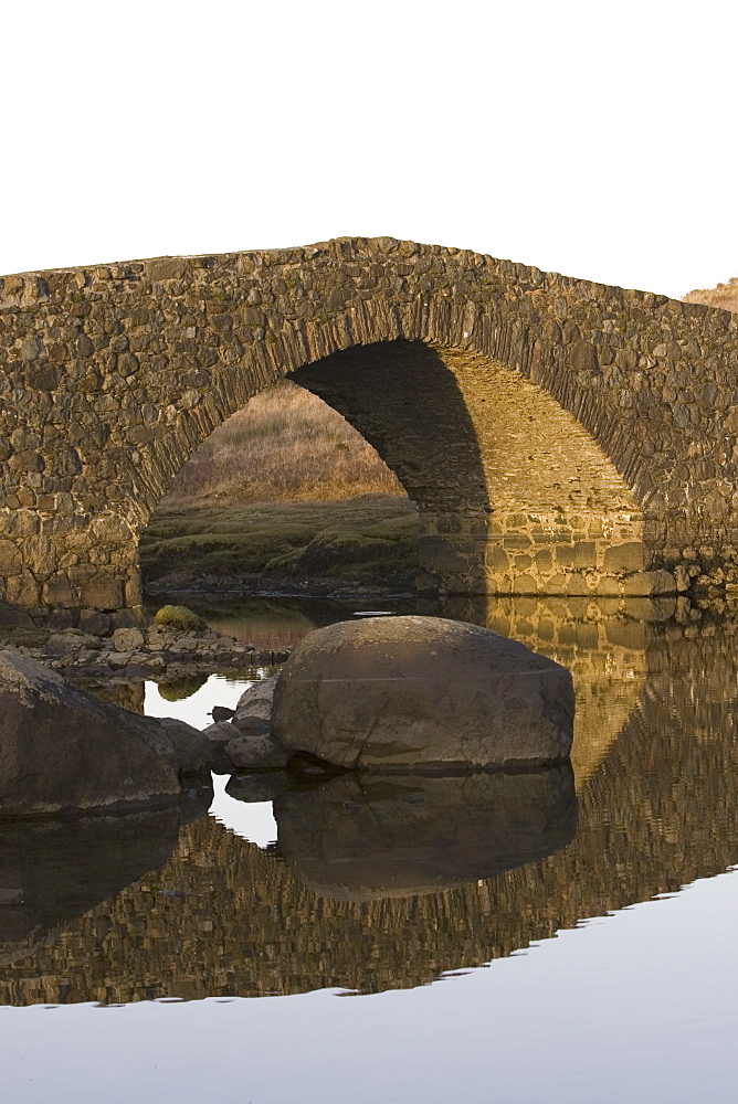 Bridge over tidal river at head of sea loch, Loch Don.  Hebrides, Scotland