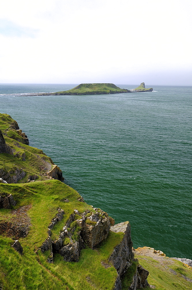 Worm's head peninsula, Rhossili Bay, The Gower, Wales, United Kingdom, Europe