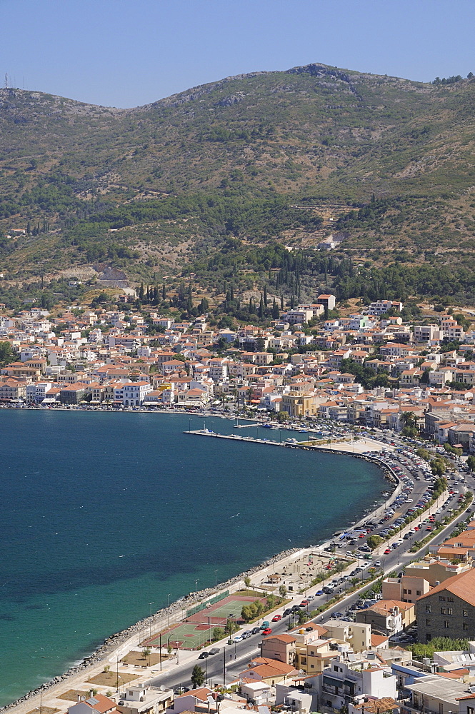 View over Samos harbour and town, Isle of Samos, Eastern Sporades, Greek Islands, Greece, Europe 