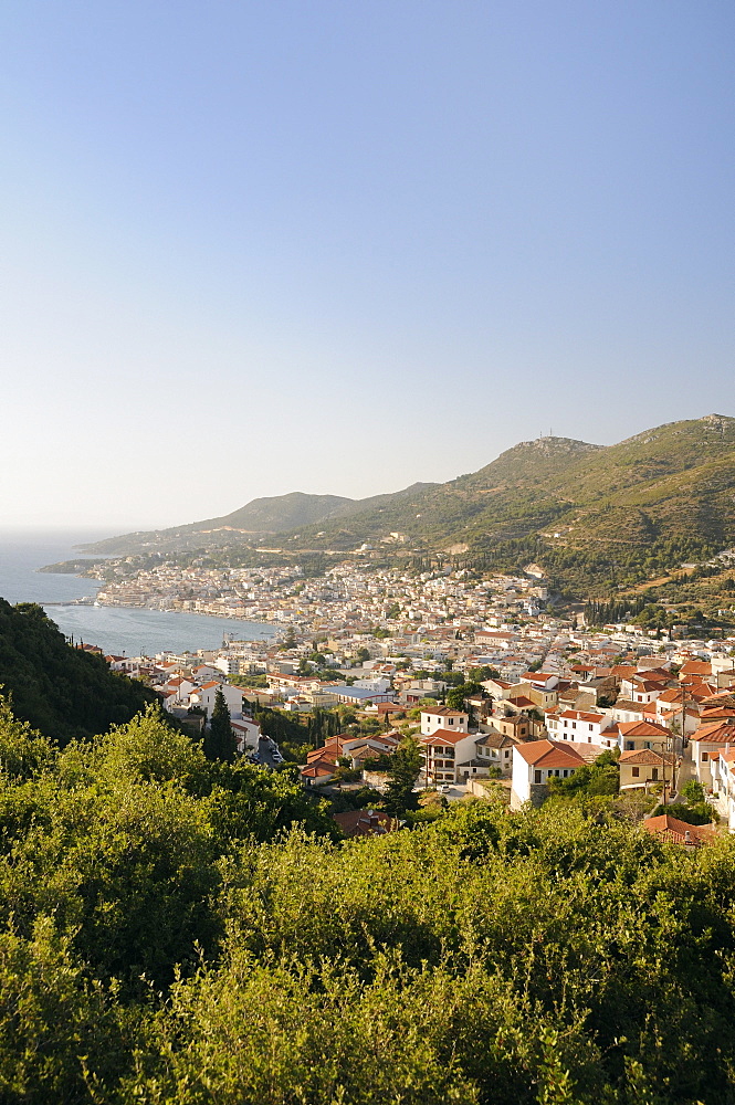 View over Samos harbour and town, Isle of Samos, Eastern Sporades, Greek Islands, Greece, Europe 