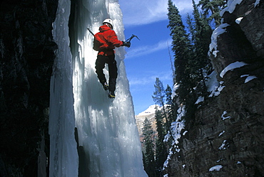 Young ice climber near Telluride, Colorado