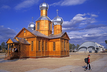 Newly constructed Orthodox church, Beloyarskii, Siberia, Russia.