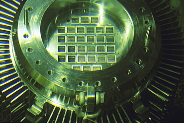 Control Rod Room at the K Reactor which has been shut down, but is going to be used in the near future to store excess plutonium. The four barrels are empty and are being used for training purposes.