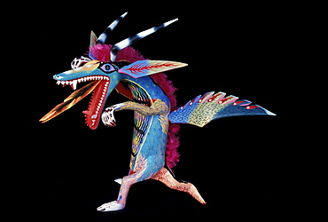 A fantastical animal carved in a village near Oaxaca, Mexico. Oaxaca is famous for fantastical animals carved from wood and colorfully painted.