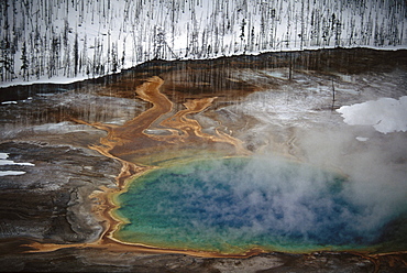 Aerial of Grand Prismatic Springs, Yellowstone National Park, WY