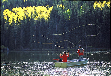 Fly fishing on a lake near Teluride, Colorado.