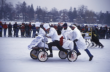 Bed races during Winterlude, an annual winter festival in Ottawa, Canada