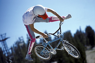 Stunt riding demonstration at a 1988 Mountain Bicycle Championships held in Mammoth, California.