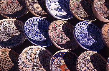 Ceramics for sale at Tataouine village Souk (Open Air Market) in Tunisia, North Africa.