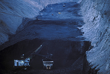 Black Thunder coal mine on Thunder Basin National Grassland, WY. Mike Hockett and Cary Klein are operationg the Ursa Major drag line. This is the largest operating piece of earth moving equipment in North America and removes about 150 feet of overburden to get to a 70 foot seam of coal. Royalties from the coal on the grassland generation about $30 million a year.