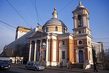 St. Barbara's Church near Red Square and the Hotel Russia, Moscow, Russia.