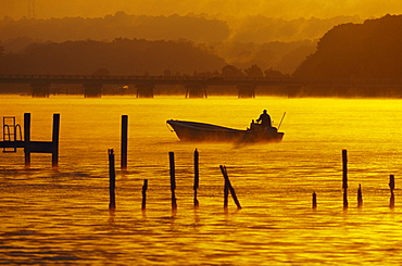 A waterman fishing for crabs of the Patuxent River, in Benedict, MD.