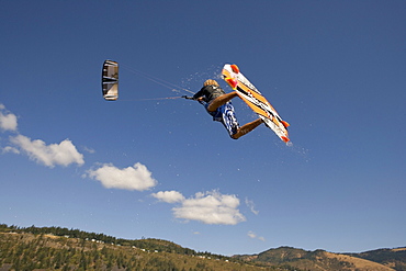 Reuben Lenten flies high above Hood River and lets it all hang out.