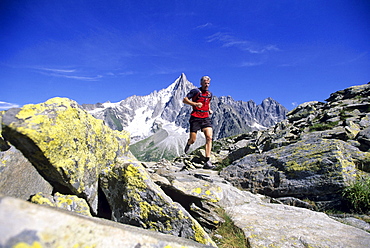 Tim Twietmeyer trail runs in the Mountains of Chamonix, France.