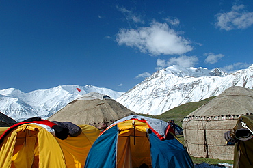 View of the summit of Pik Lenin(23,407ft., 7,134m.) from Base Camp, Atchik-Tash (11,812 ft., 3600m).  The team bases out of this camp for the aclimitization process over the 3 weeks of the expedition in Kyrgyzstan.