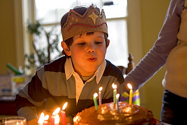 A young boy celebrates his 6th birthday at his home in Yarmouth, Maine.