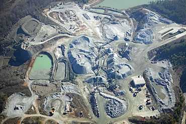 Aerial view of a gravel quarry operation near Marietta, SC.