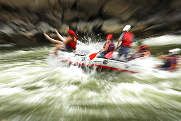 Whitewater rafters on the New River near Fayetteville, WV. (blurred motion)