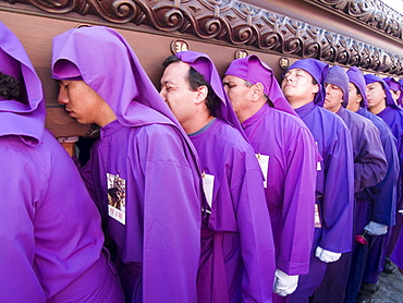 During the Catholic celebrations leading to holy week, the religious perform ceremonies dressed in purple robes in Guatemala.