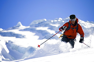 Man powder skiing, France