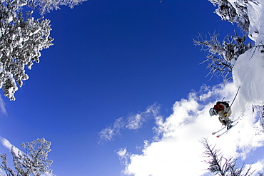 Man skiing, jumping, Wyoming