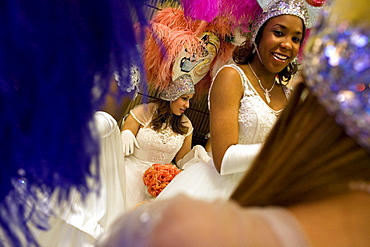 Debutantes wait backstage for New Orleans Young Men Illinois Club's  first Post-Katrina ball