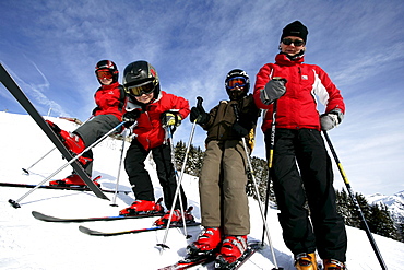 Family skiing in the Chamonix valley