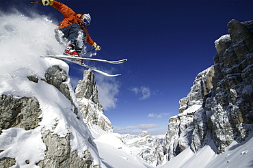 A skier in the backcountry in Italy.