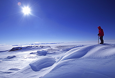 Shaun Norman, Antarctic Mountaineer, searches for a route across the Polar Plateau.