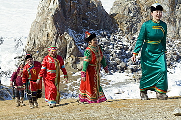 The members of a local traditional Buryat wedding ceremony on Olkhon Island, Siberia, Russia.