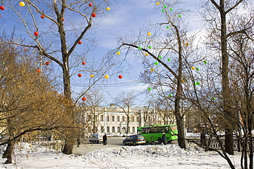 The view from a park during the winter in central Irkutsk, Siberia, Russia.