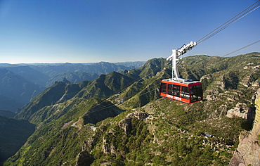 A red cable car is one the main attractions of the new Copper Canyon Adventure Park in Chihuahua,  Mexico.