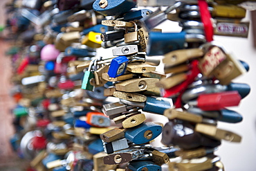 Locked locks as a love symbol,  Mala Strana district,  Prague,  Czech Republic