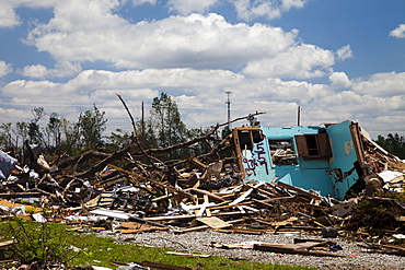 PLEASANT GROVE, ALABAMA, USA. Tornados ripped through this small town outside Birmingham, AL flattening almost every building and every tree.